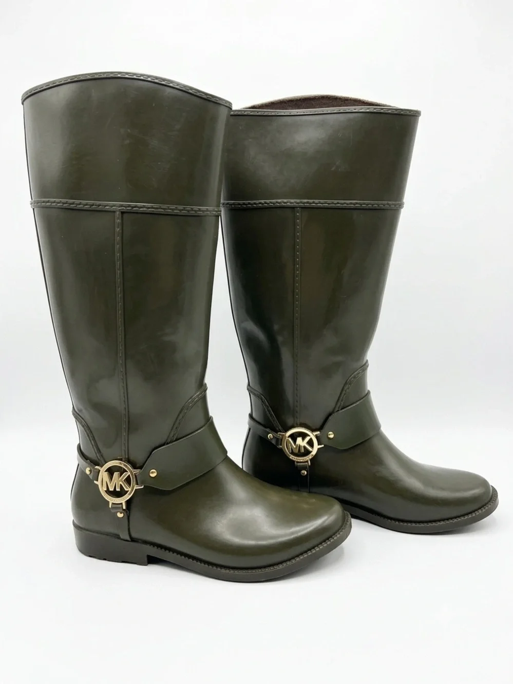 Michael Kors Olive Green/brown Rubber Rain Boots - Size 8
